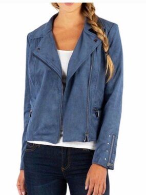 Kut From The Kloth Quinn Blue Faux Suede Moto Jacket – Style K327401 Size XL